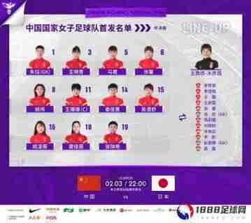 中国女足vs日本女足首发：唐佳丽、王珊珊先发