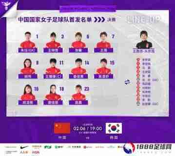 亚洲杯决赛-中国女足vs韩国：王霜、唐佳丽、王珊珊、娄佳惠首发