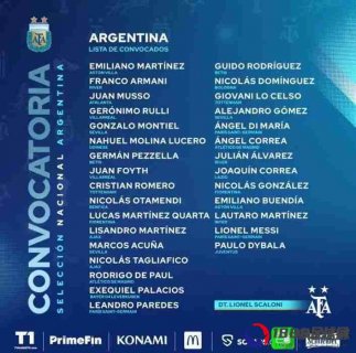 阿根廷世界杯预选赛大名单一览：蒙铁尔，莫利纳入选