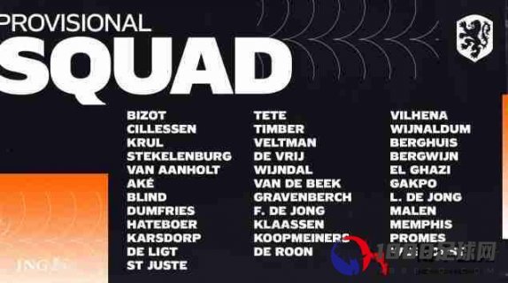荷兰国家队欧洲杯大名单出炉：德容、克拉森在列